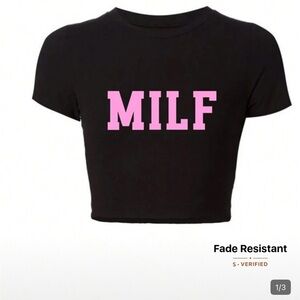 SHEIN MILF Black Tee with Pink Lettering